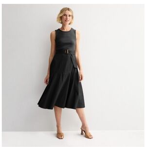 NWT Nine West Black Belted Sleeveless Midi Dress, Size Large
